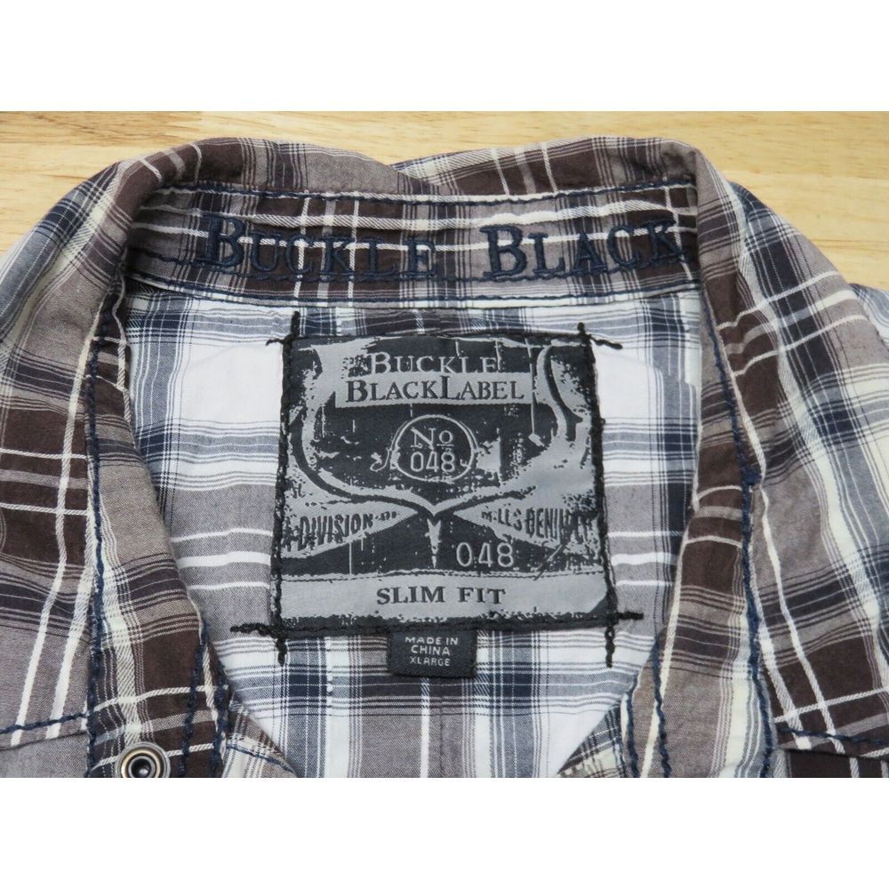 Mens Buckle Black BKE Plaid Size XL Slim Long Sleeve Button‎ Front Snap Buttons - Picture 10 of 14